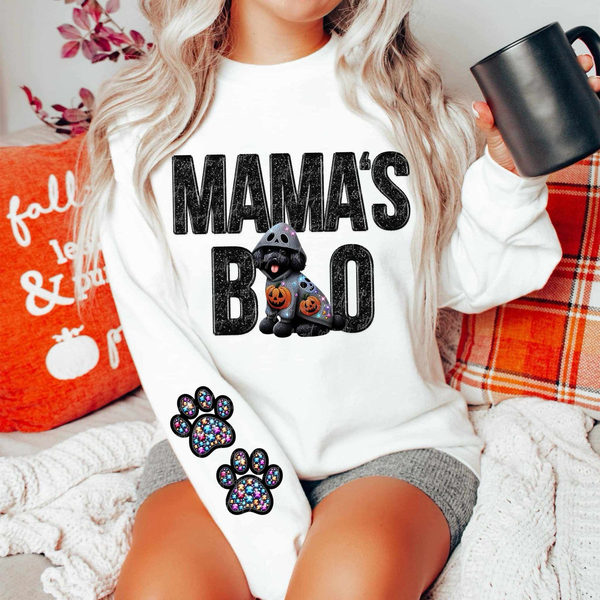 Mamas boo black doodle FRONT ONLY 52887 DTF transfer