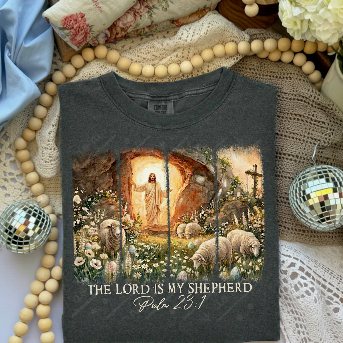 The lord is my shepherd white words DTF transfer