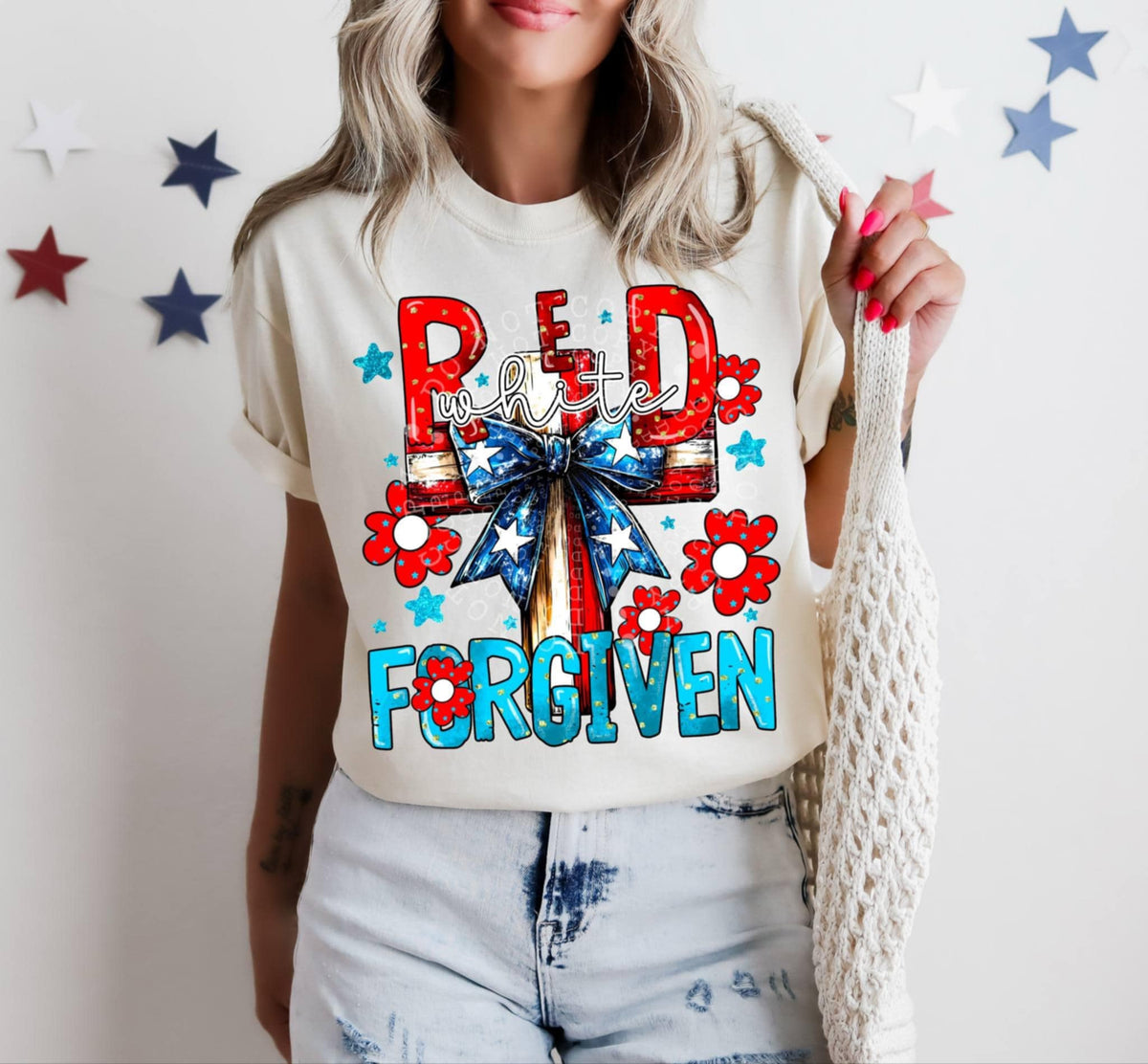 Red white forgiven cross 99825 DTF transfer