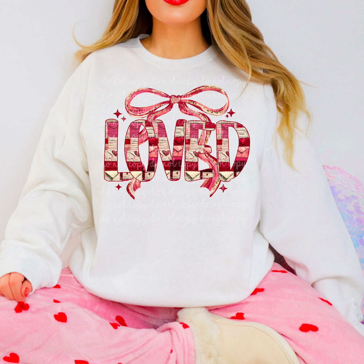 Loved Valentines Font with bow (exclusive) DTF transfer