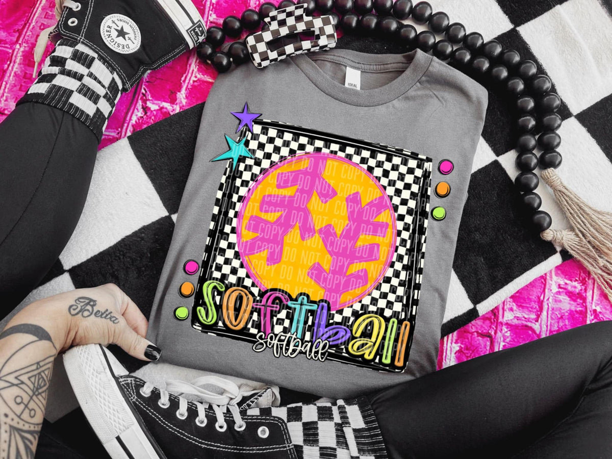 Softball 3 checkered preppy bright (Caplinger) 91450 DTF transferr