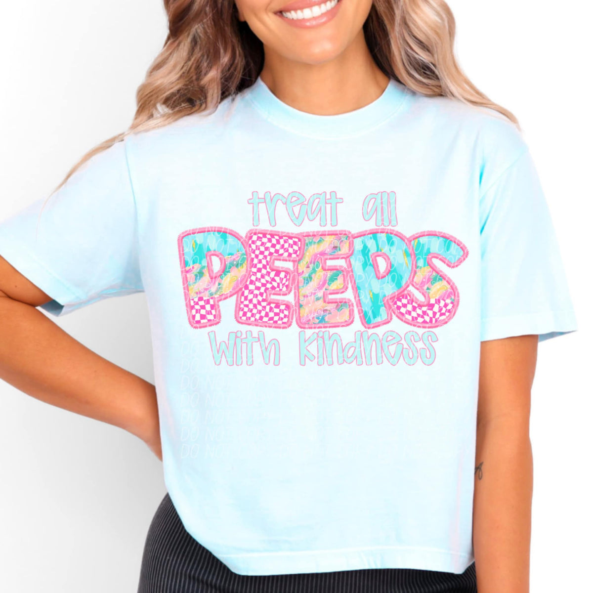 Treat all peeps with kindness pink checkered (CITY) 97066 DTF transfer
