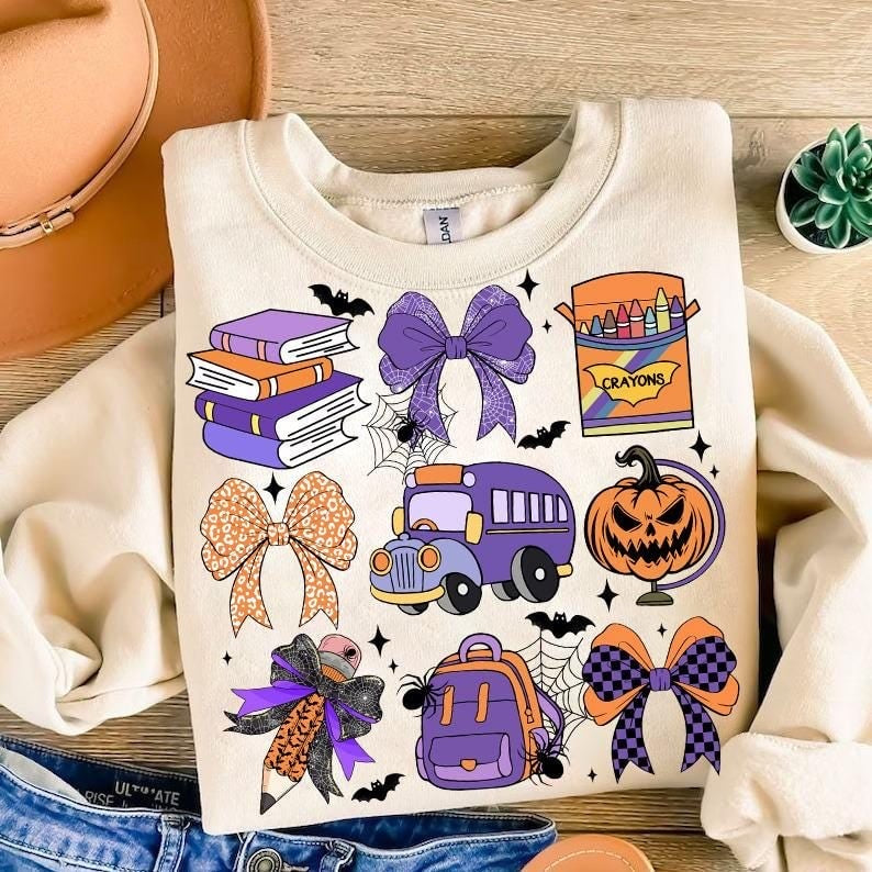 Purple Halloween school collage 64786 DTF transfer