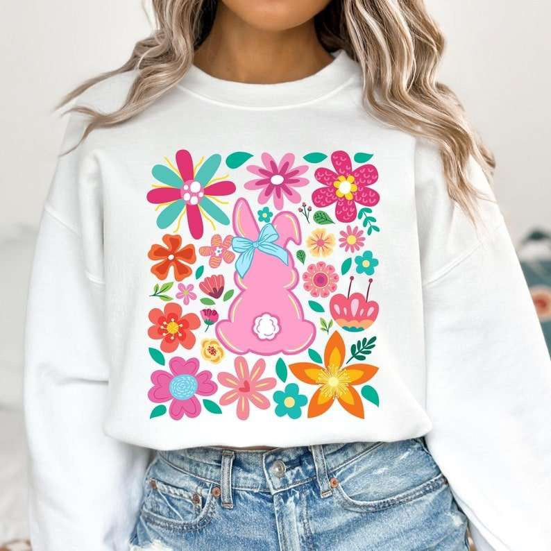 Bunny with florals 80234 DTF transfer