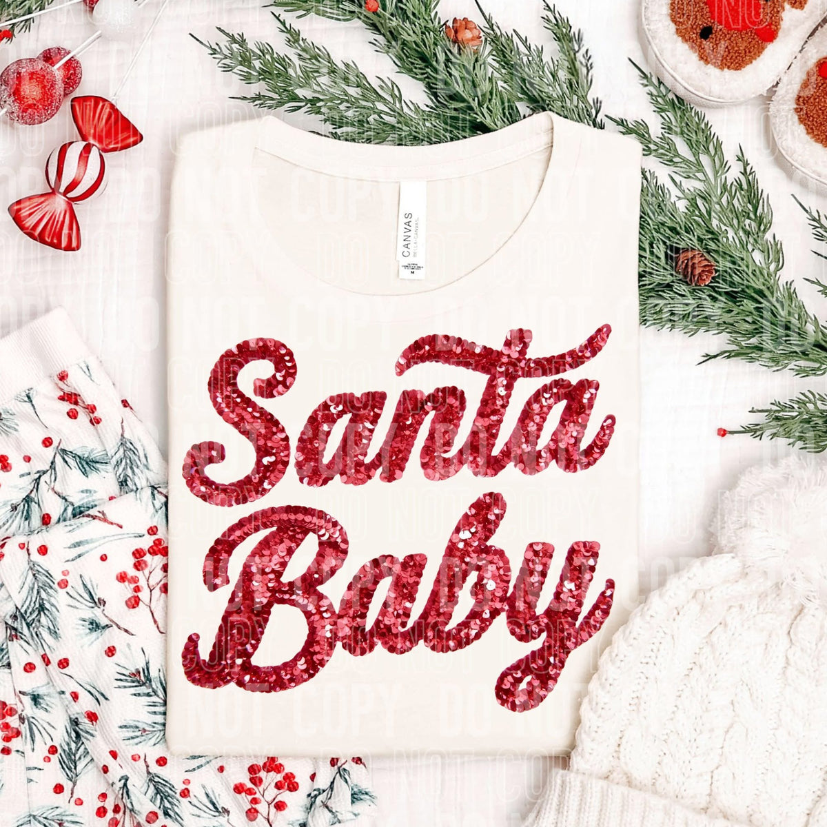 Faux Sequin Santa Baby red (SBB) DTF Transfer