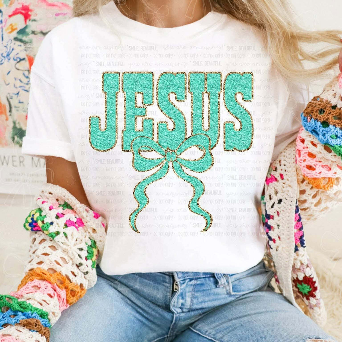 Jesus faux chenille bow (mz) DTF Transfer