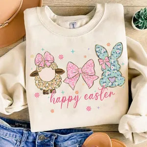 Happy Easter sheep bow bunny 85855 DTF transfer
