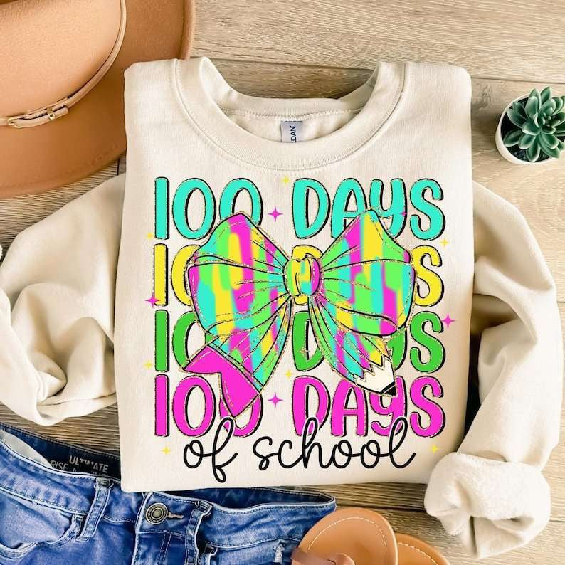 100 days of school stacked with black font 77628 DTF transfer