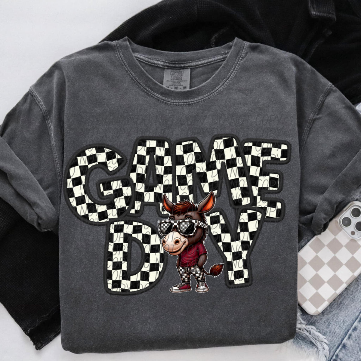 Game day donkey character checkered (CITY) 91371 DTF transfer