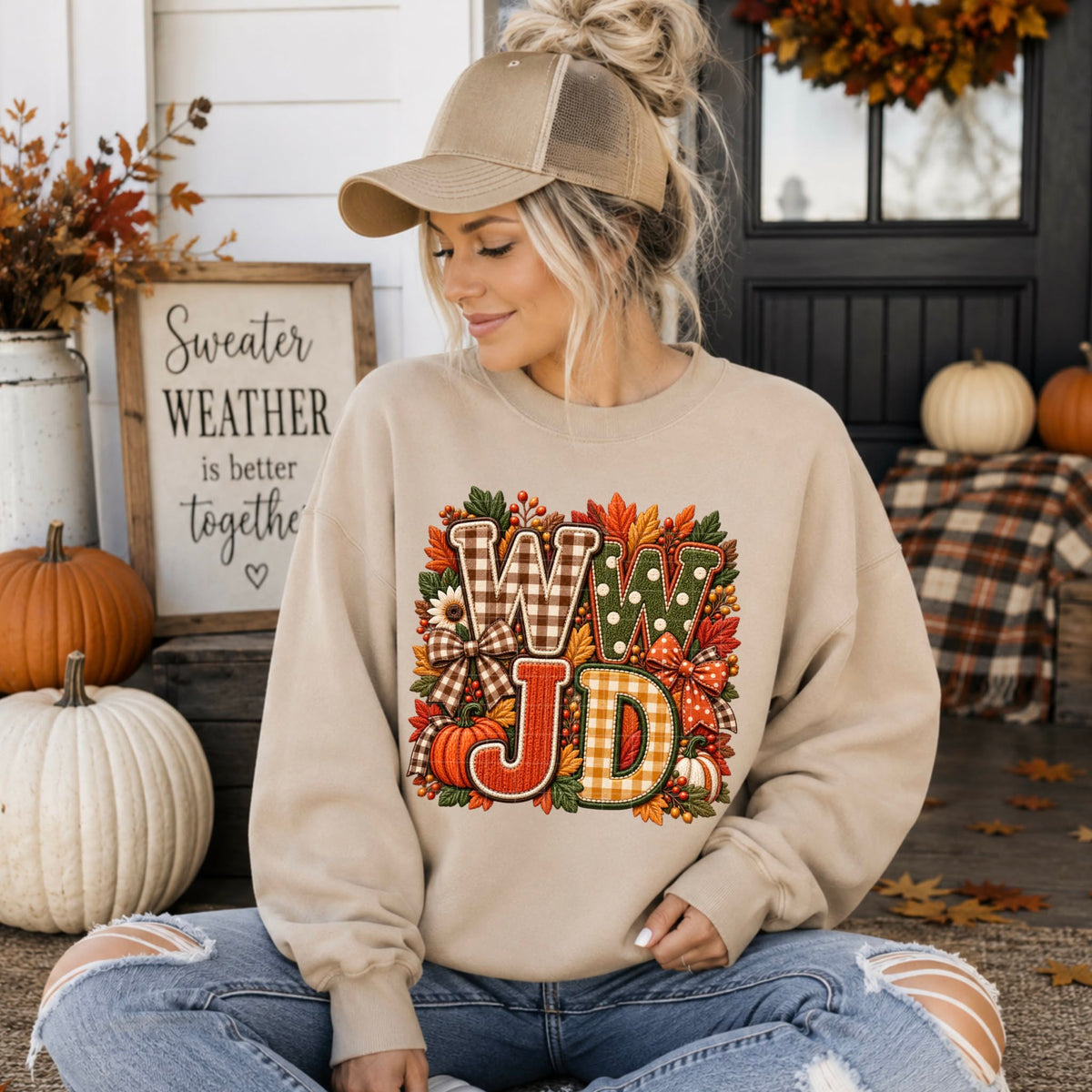 WWJD leaf fall fabric print (SDD) DTF Transfer
