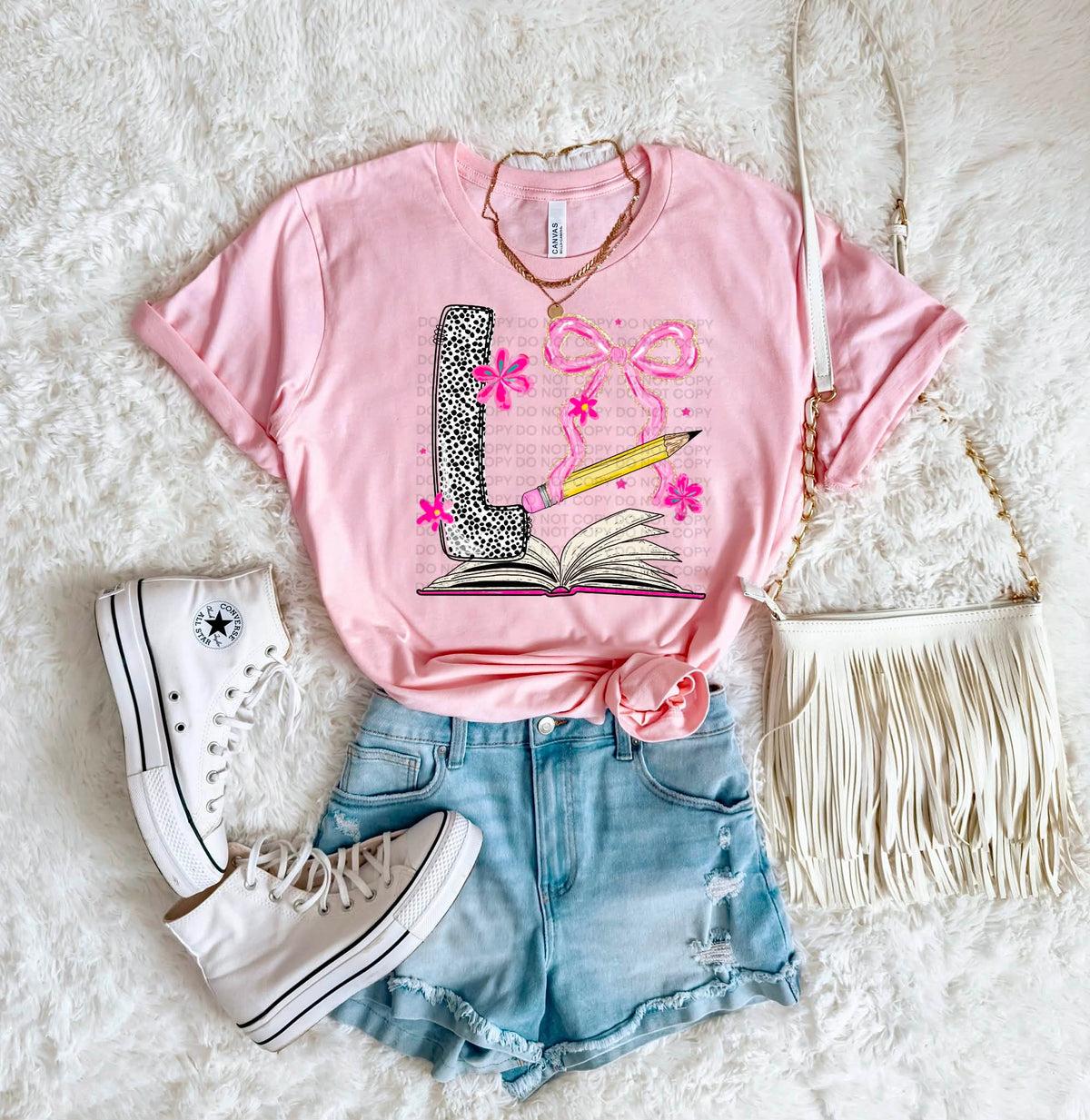 L with book pencil and bow (Scg) DTF Transfer