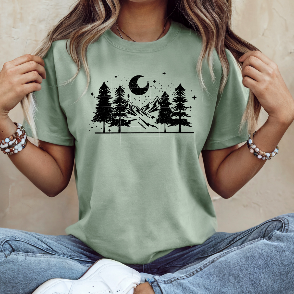 Trees and mountains BLACK (csc) DTF transfer
