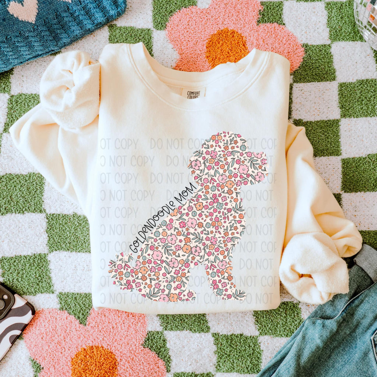 Golden doodle mom floral puppy (SWD) 85317 DTF transfer