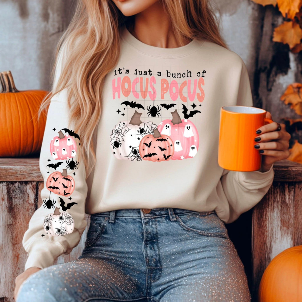 It’s just a bunch of pink Halloween pumpkins FRONT ONLY (CSC) 107826 DTF transfer