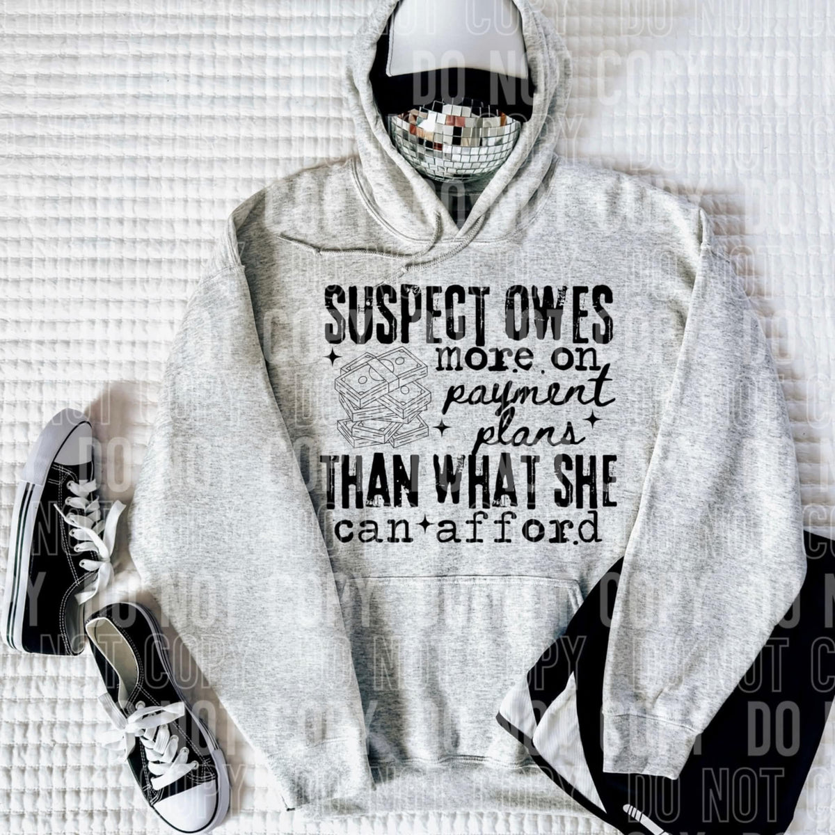 Suspect owes more on payment plans than what she can afford (SBB) 107260 DTF transfer