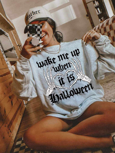 Wake me up when it is Halloween BLACK (LYTTLE) 62614 DTF transfer