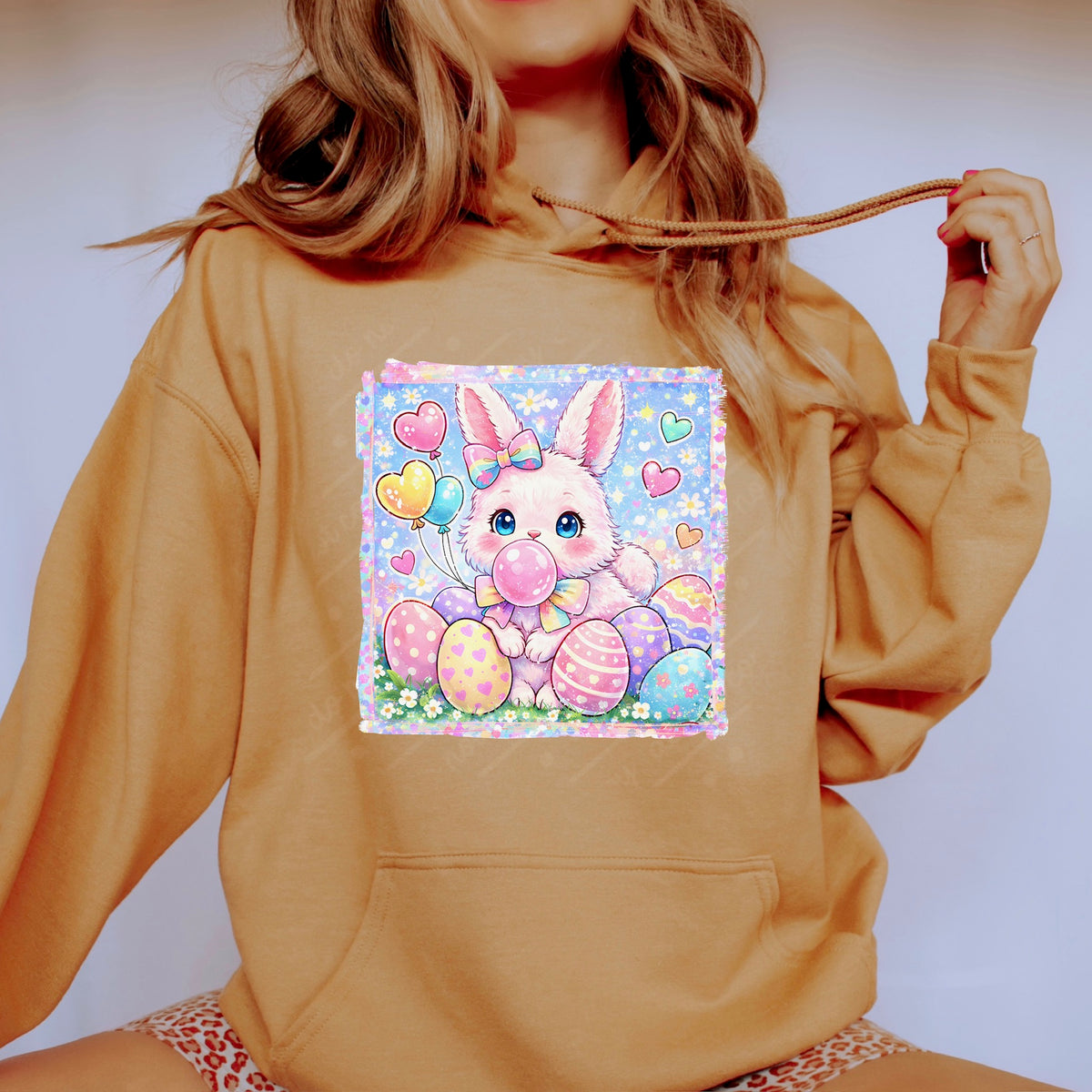 Bubble gum bunny and Easter eggs DTF Transfer