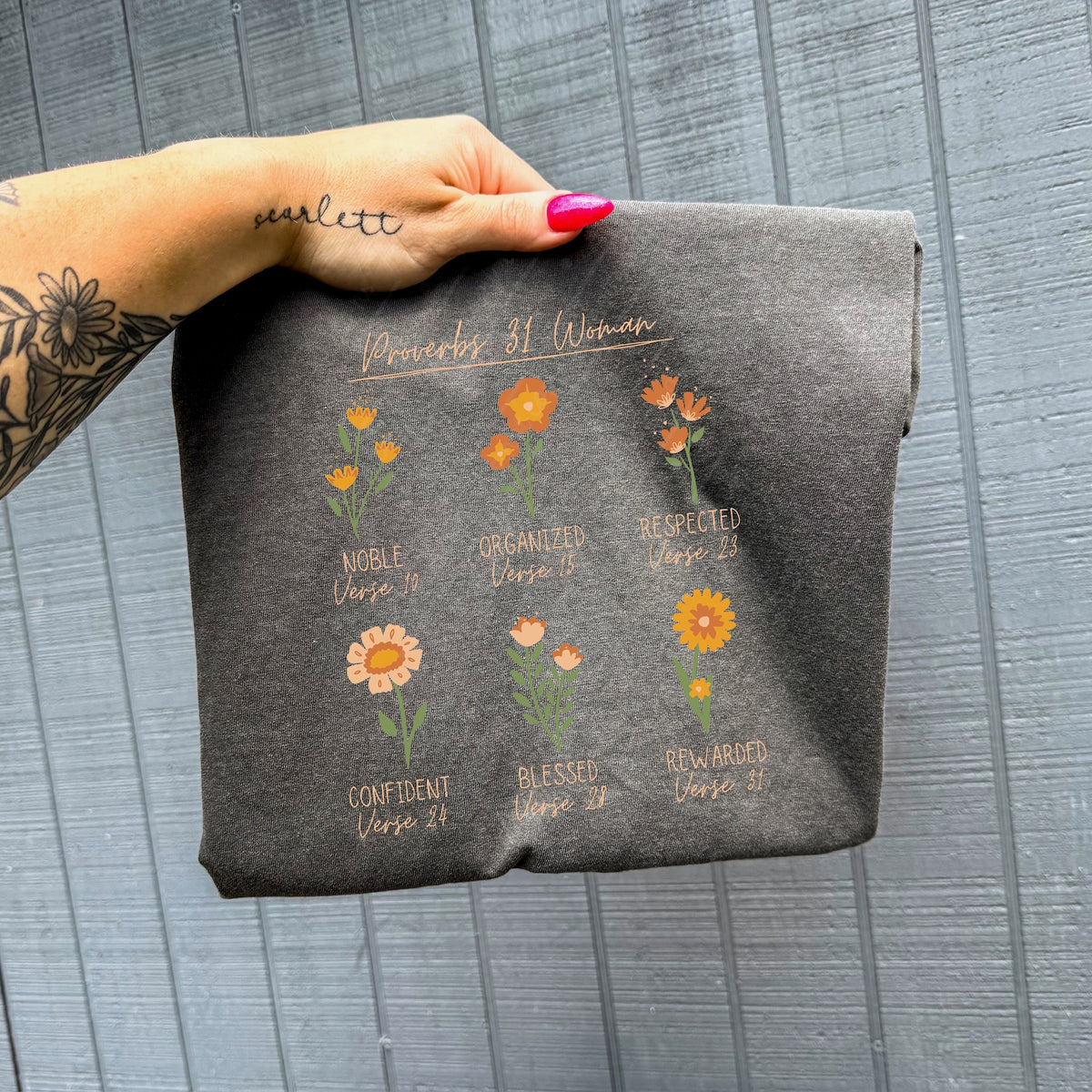 Proverbs 31 woman flowers (peach words) DTF Transfer