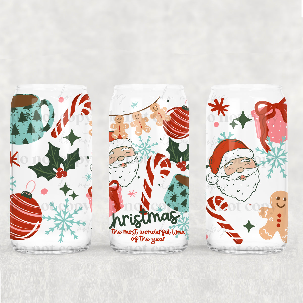 Wonderful time of year Santa lighter skin tone UV DTF WRAP
