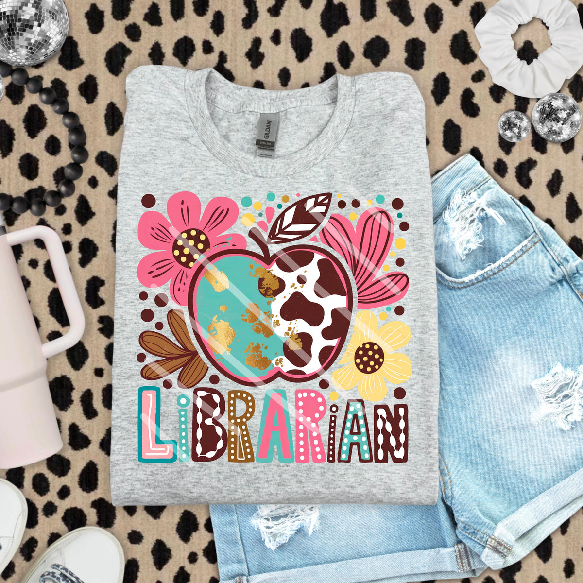 Librarian Abstract Florals with Apple 110827 DTF Transfer