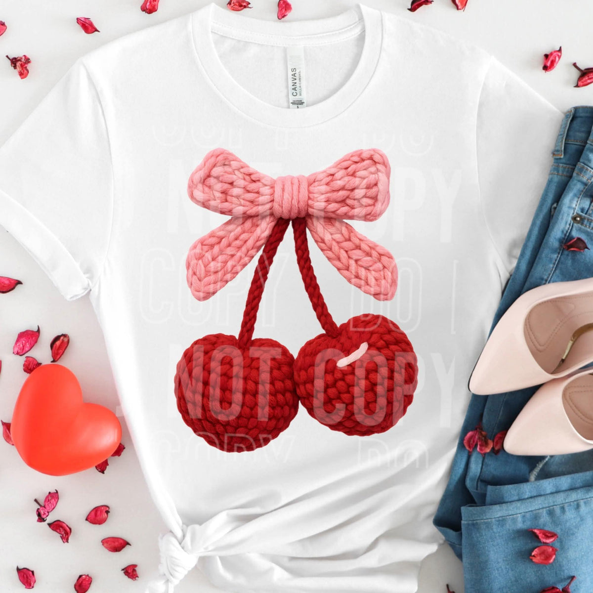 Valentines Faux Yarn Cherries (SBB) DTF transfer