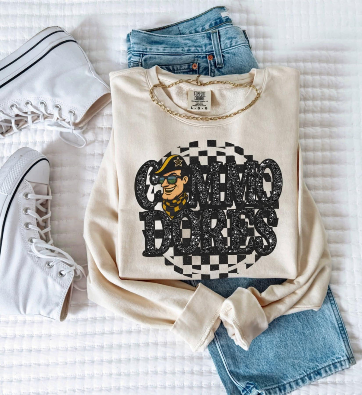 Commodores Mascot Black Glitter Font GROVE DTF transfer