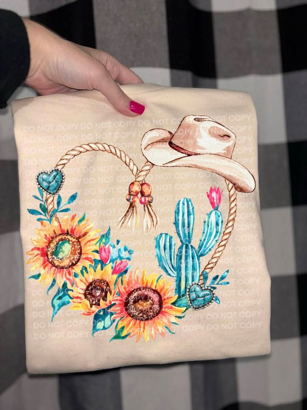 Rope heart with cactus and sunflowers (SCG) DTF Transfer
