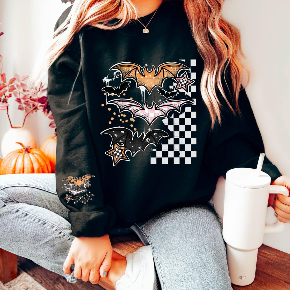 Bats white checked FRONT (CSC) 106817 DTF transfer