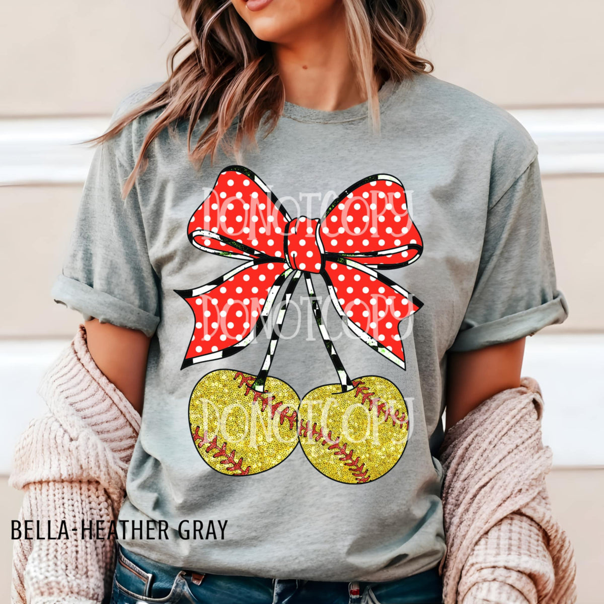 Softball Cherries polka dot bow (csg) DTF transfer