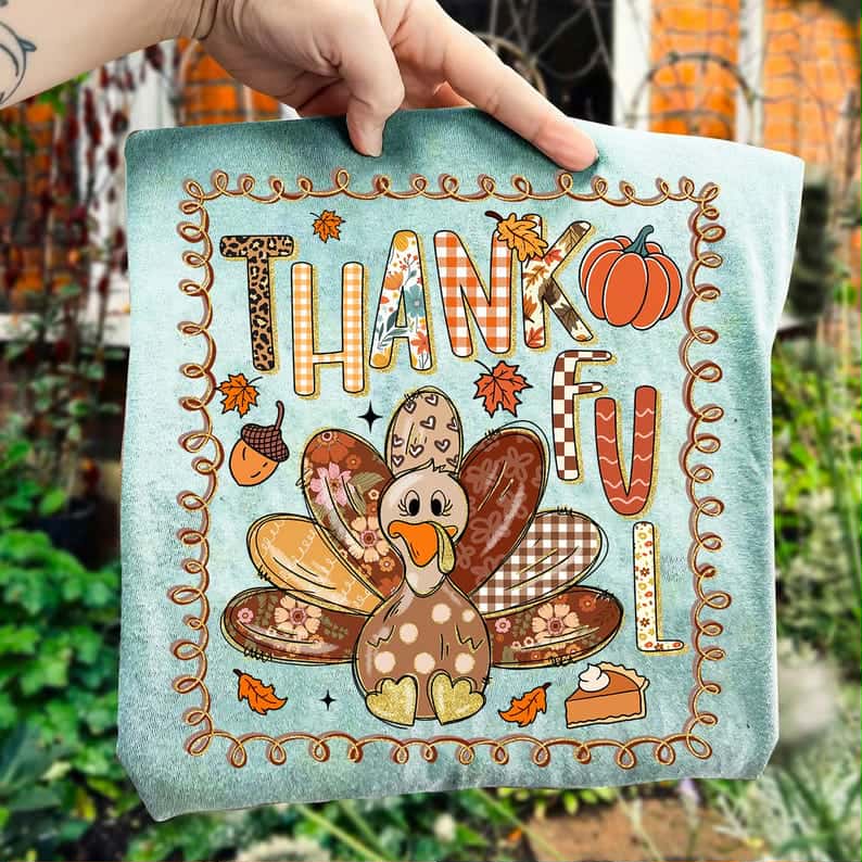 Thankful Turkey with squiggly frame DTF transfer