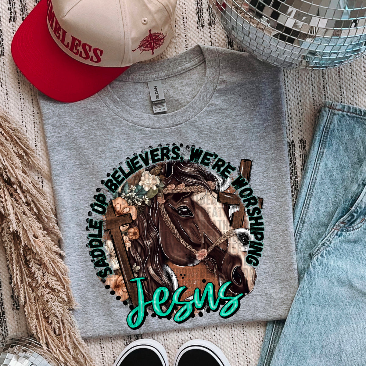 A saddle of believers were worshipping Jesus 103434 DTF transfer