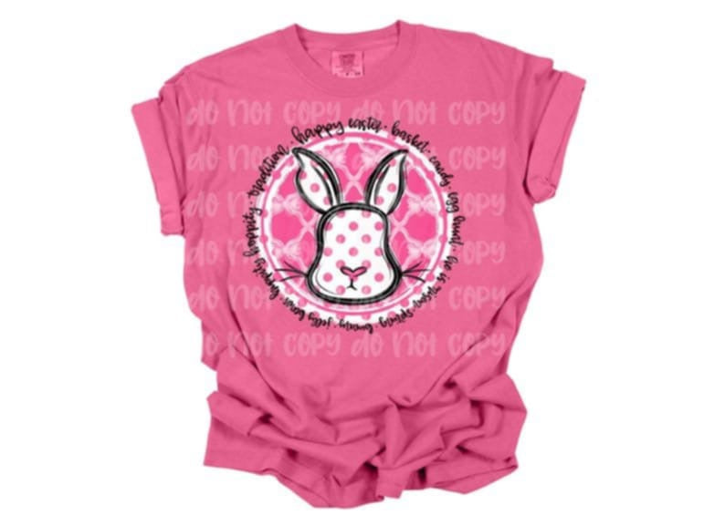 Happy Easter Pink bunny circle 85134 DTF transfer