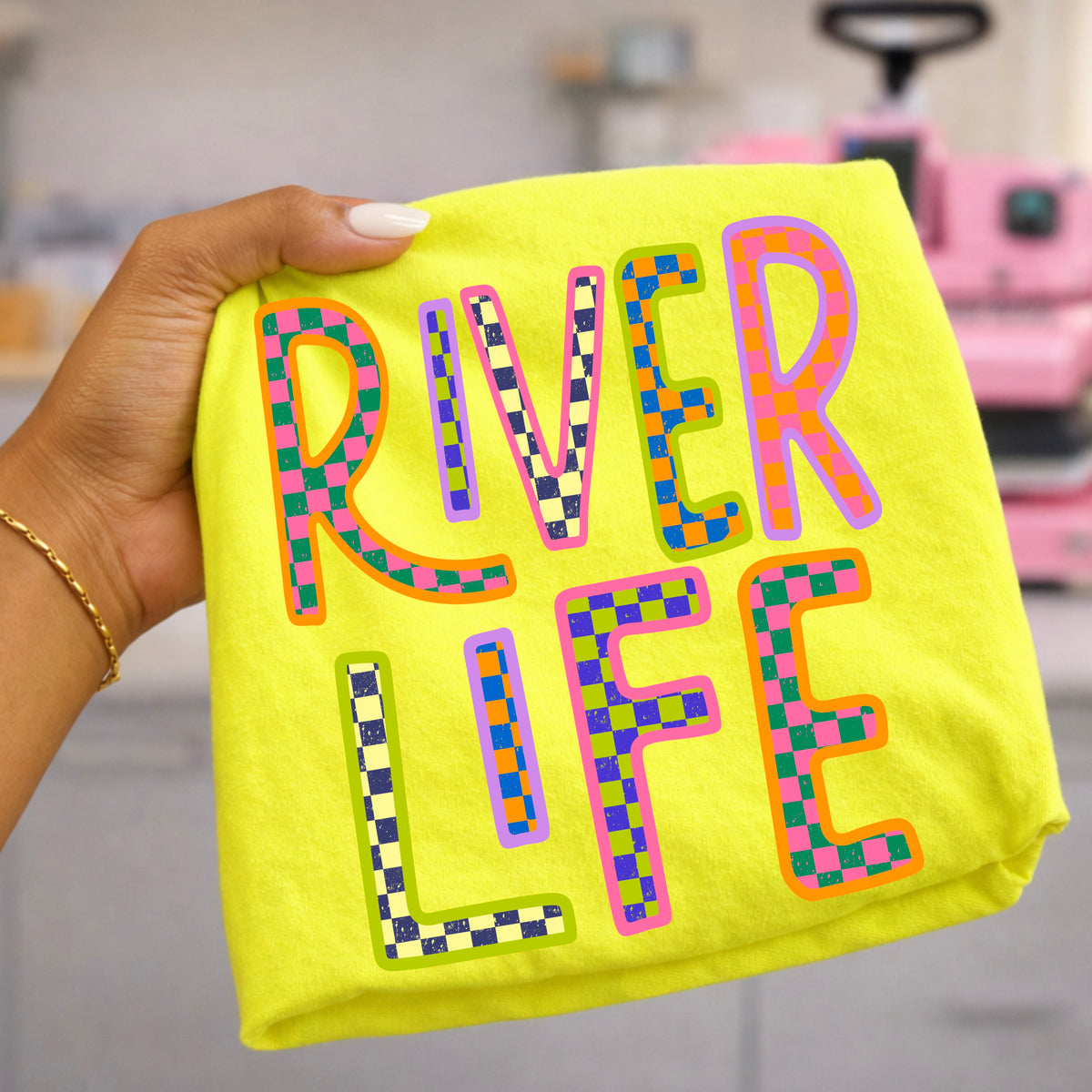 River Life colorful checker (CSC) DTF Transfer