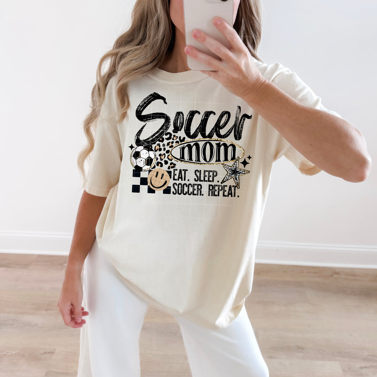 Soccer Mom eat sleep repeat (CSC) DTF transfer