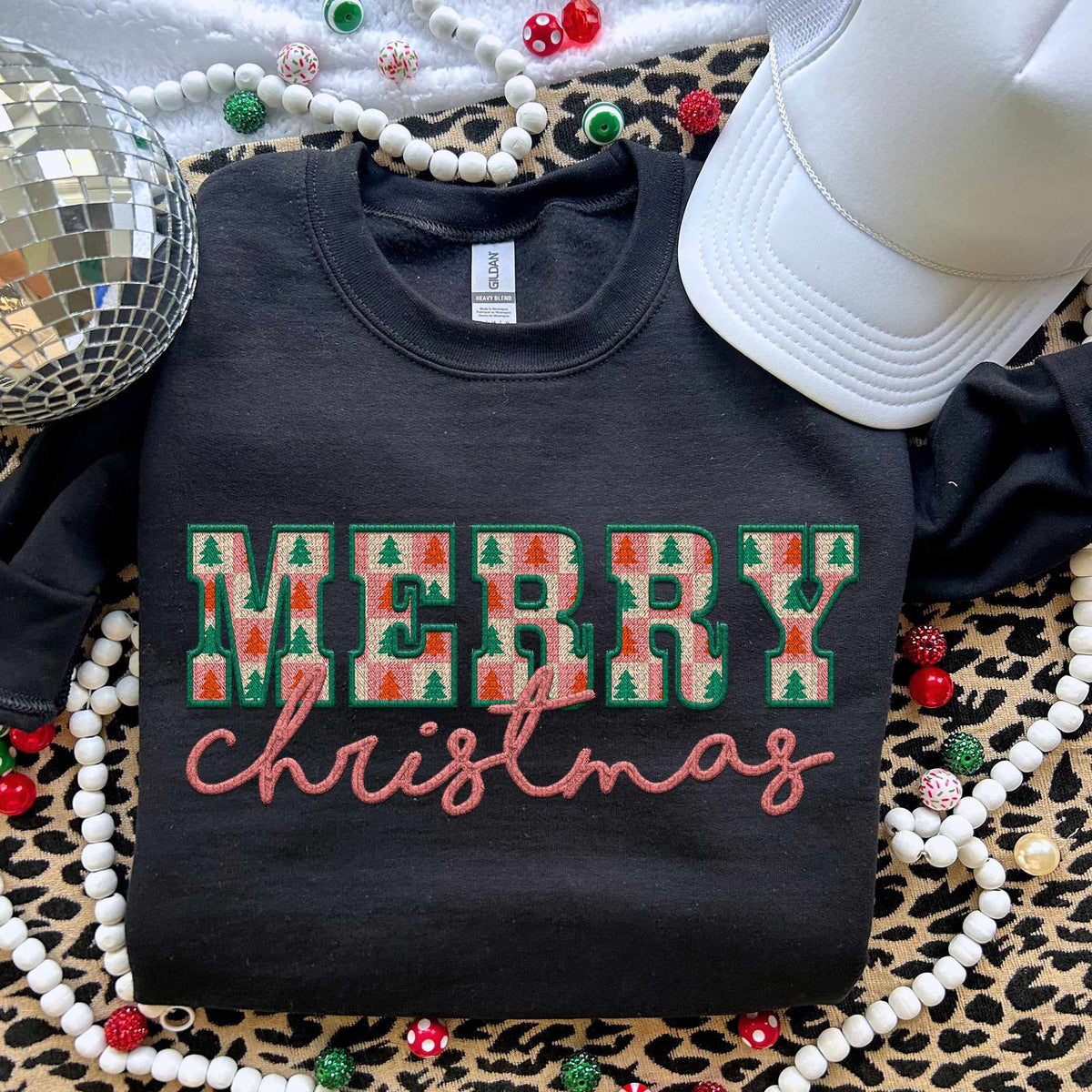 Merry Christmas tree filled red font (HW) 70158 DTF transfer