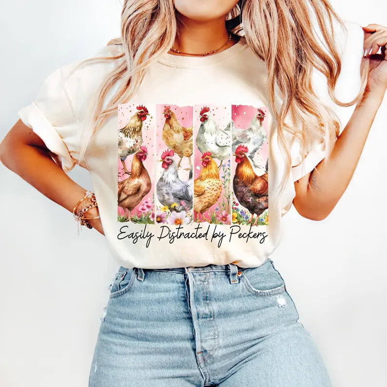 Easily distracted by peckers chicken rectangles 94752 DTF transfer