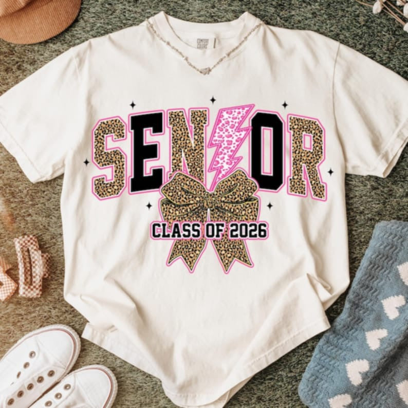 Senior Leopard Bow DTF transfers