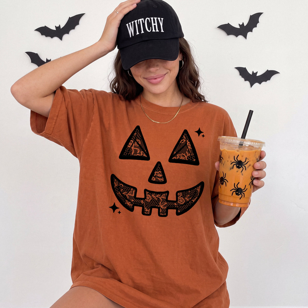 Lace pumpkin face (black) (csc) DTF Transfer