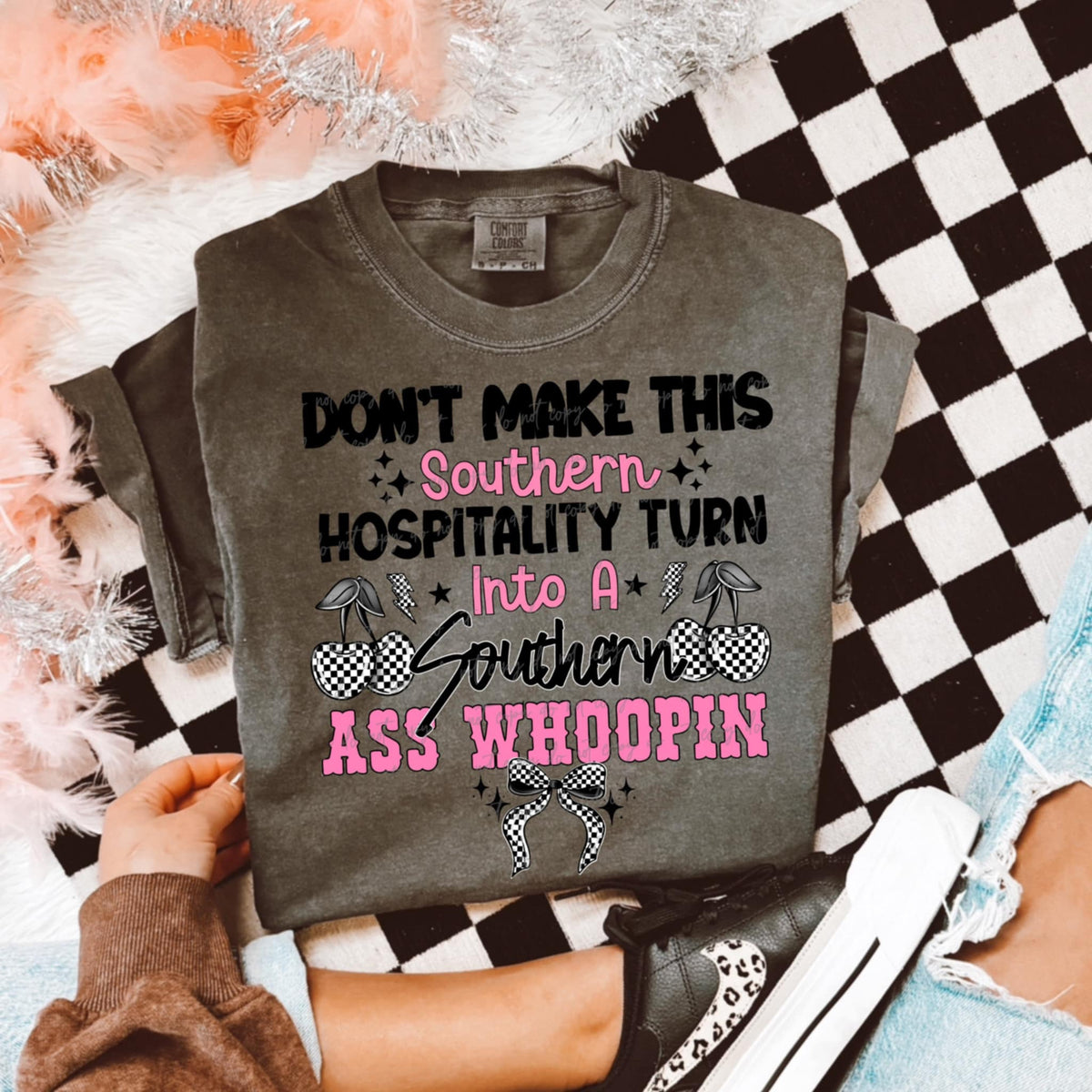 Don’t make this southern hospitality turn into a southern ass whoopin black and pink (VIRGO) 92529 DTF transfer