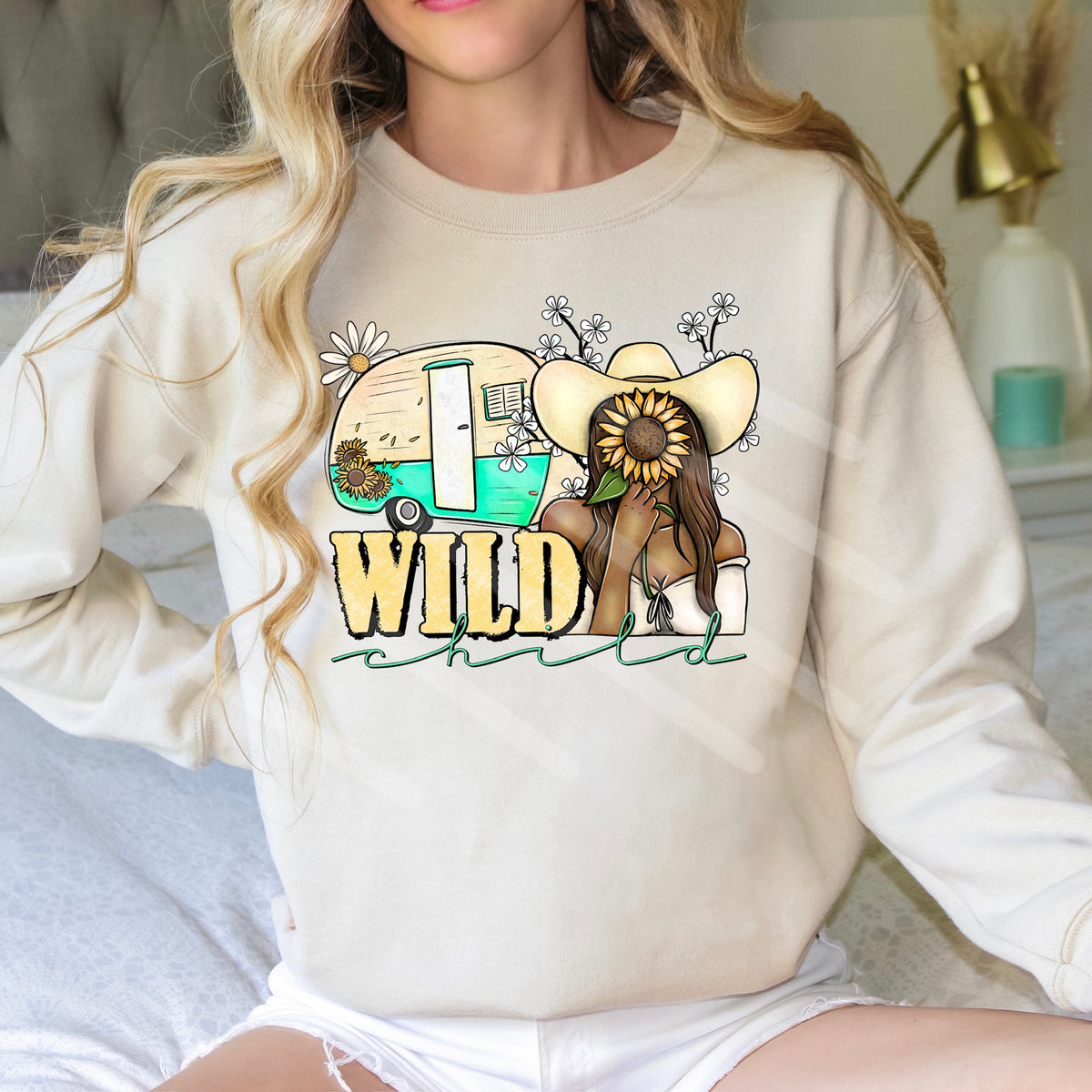 Wild child sunflower dark skin tone brown hair (cstage) 114280 DTF transfer