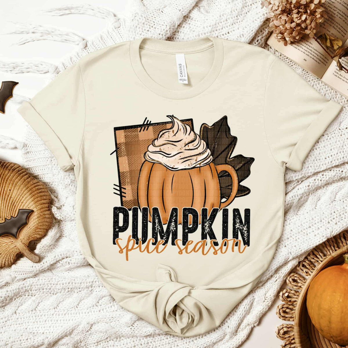 Pumpkin spice season patch pumpkin mug and leaf SDD DTF transfer