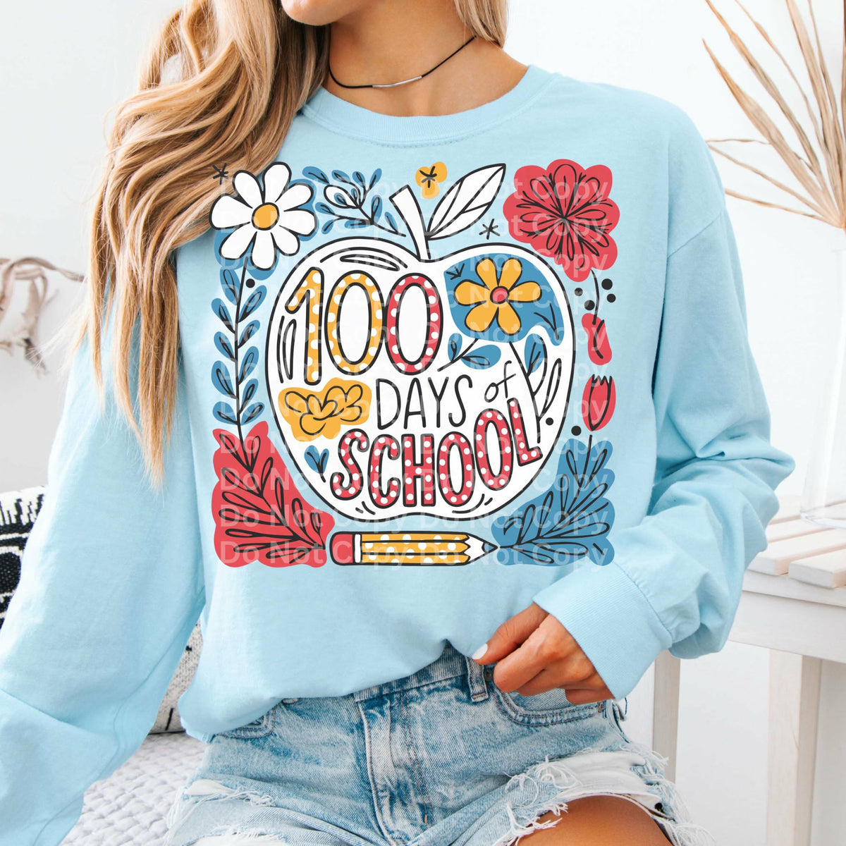 100 days of school apple (irene) DTF transfer