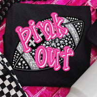 Pink out rhinestone football 53623 DTF transfer