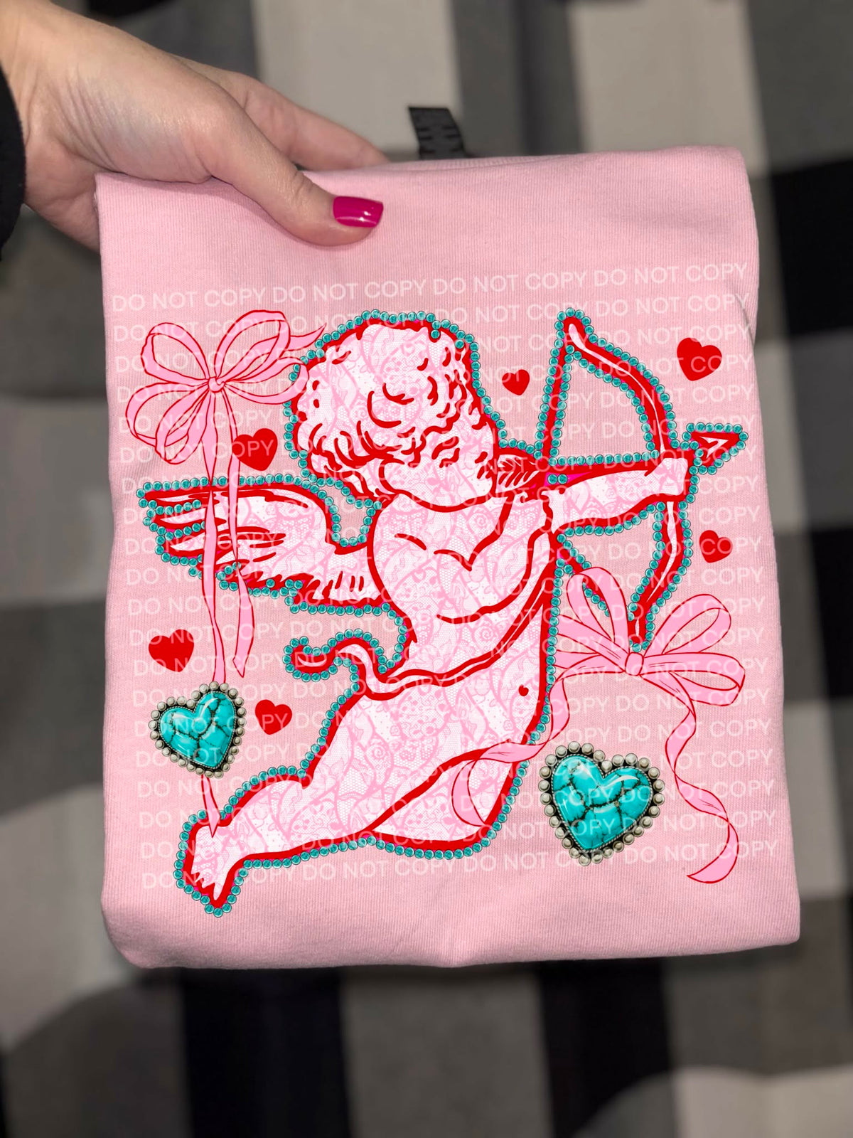Cupid with teal hearts (scg) DTF transfer