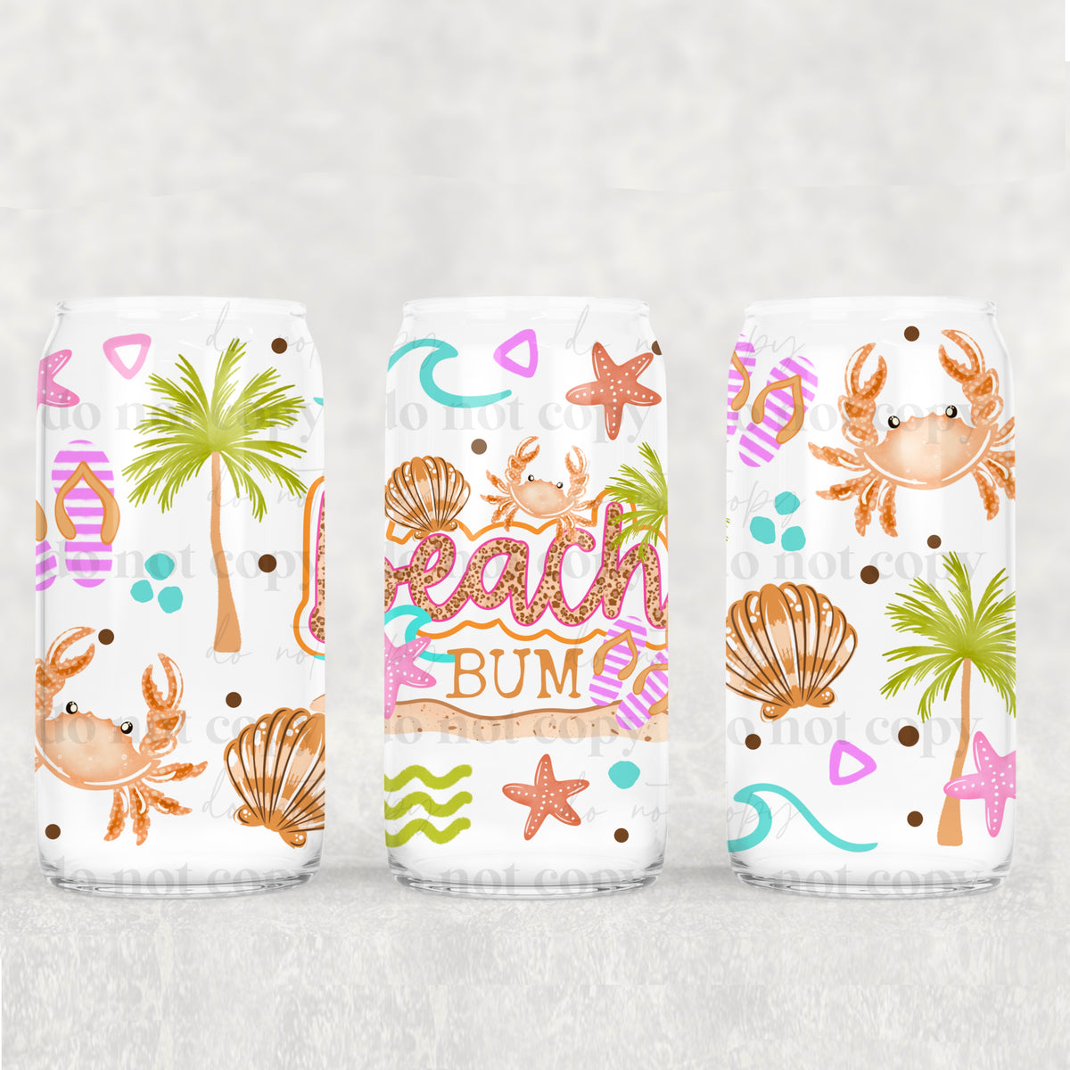 Beach bum crab and palm tree (CSC) UV DTF WRAP