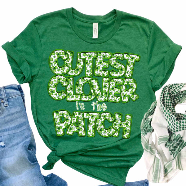 Cutest clover in the patch white font clover embroidery (CITY) 85094 DTF transfer