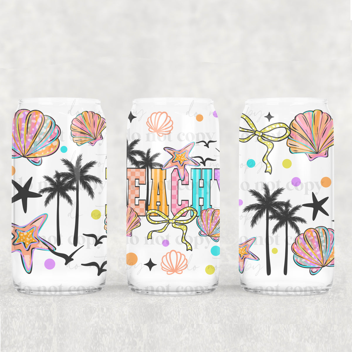 Beachy with palm trees and shells (CSC) UV DTF WRAP