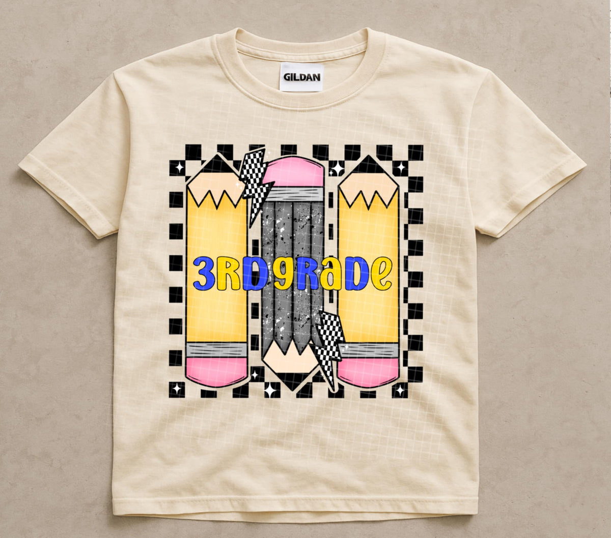 Third Grade Checker & Pencils (blue/yellow) (linda) DTF transfer