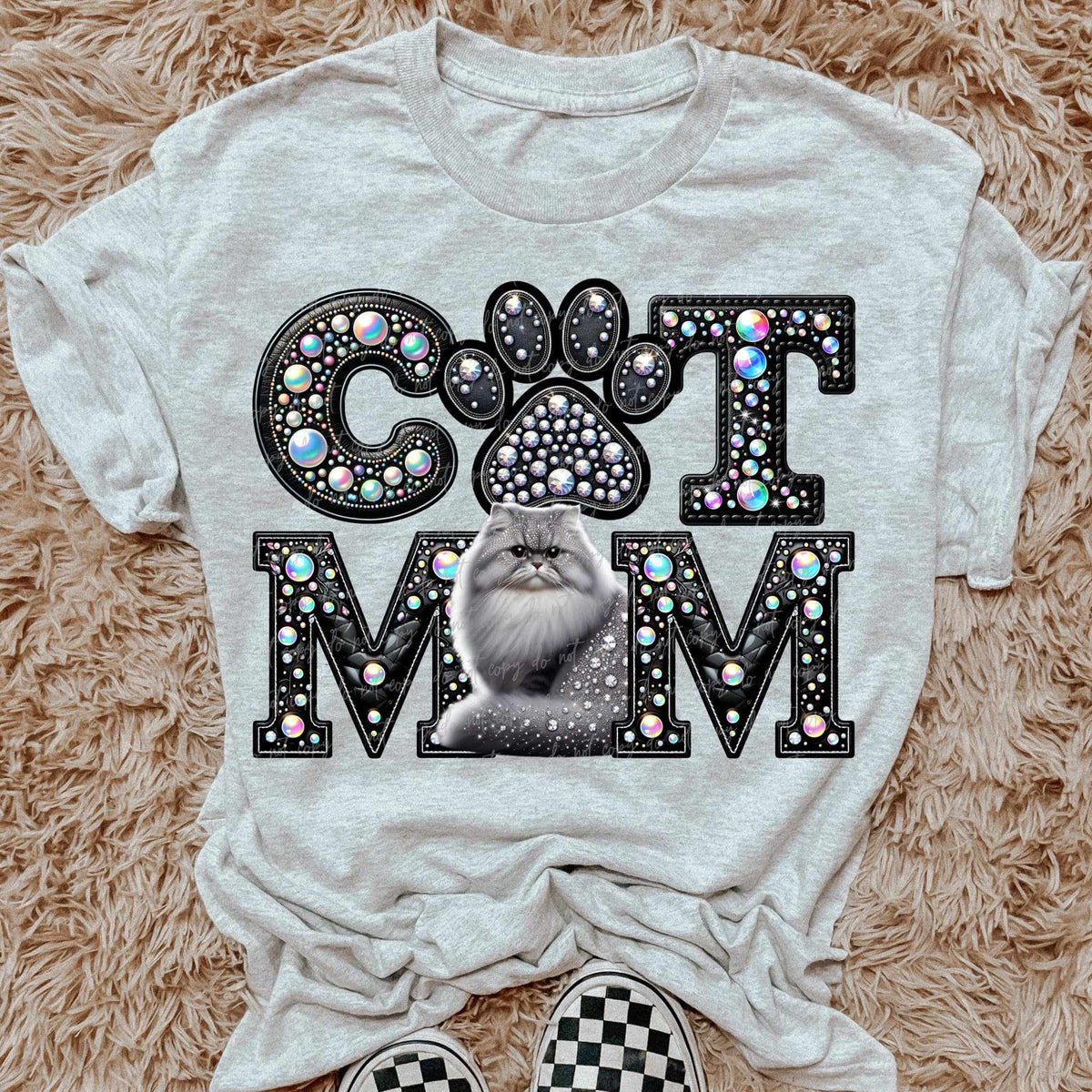 Big Fluffy Cat Cat mom rhinestone 49189 DTF transfer