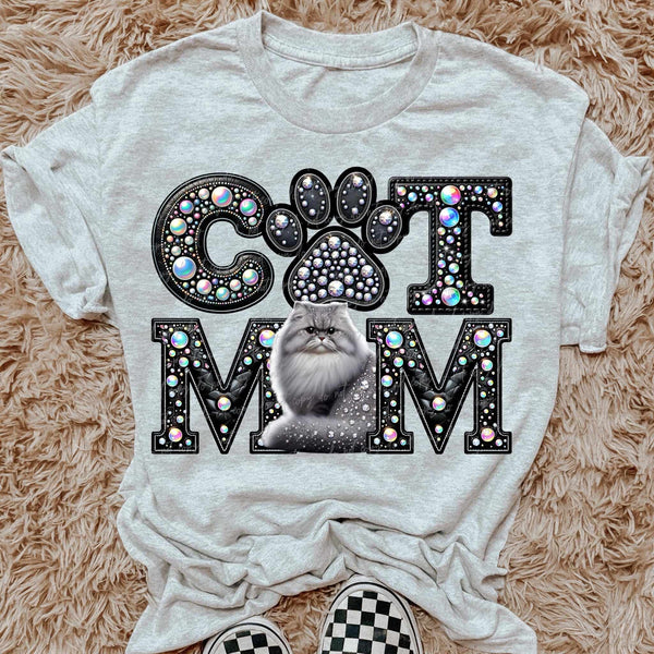 Big Fluffy Cat Cat mom rhinestone 49189 DTF transfer